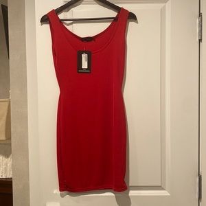 Pretty little things red ribbed scoop neck body con dress